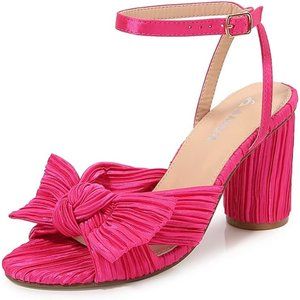 Women's 3.7" Block Heeled Sandal Chunky Wedding Shoes with Ankle Strap-Pink